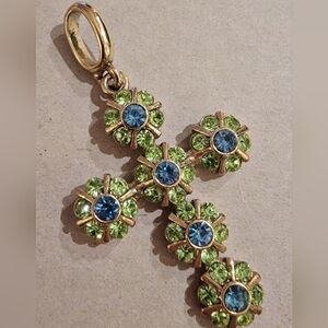#Vintage #Estate Floral #Topaz #Peridot Gold Tone Set #Cross Pendant with Bail